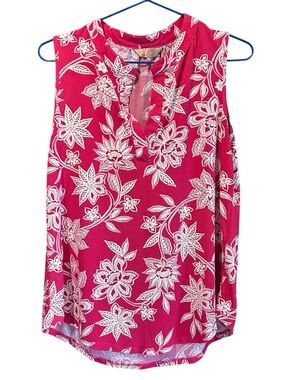 Amana Pink Floral Sleeveless V-Notch Shell Top